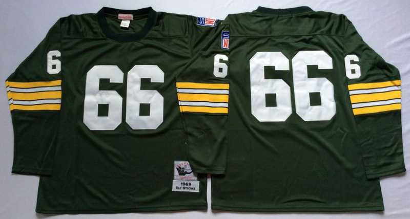 Packers 66 Ray Nitschke Green Long Sleeve M&N Throwback Jersey->nfl m&n throwback->NFL Jersey